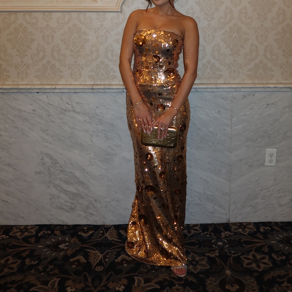 Gold Sequin Strapless Evening Gown